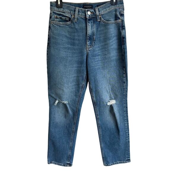 Banana Republic High Rise Straight Jeans Sz 27 Distressed Stretch Classic Denim - Picture 1 of 7